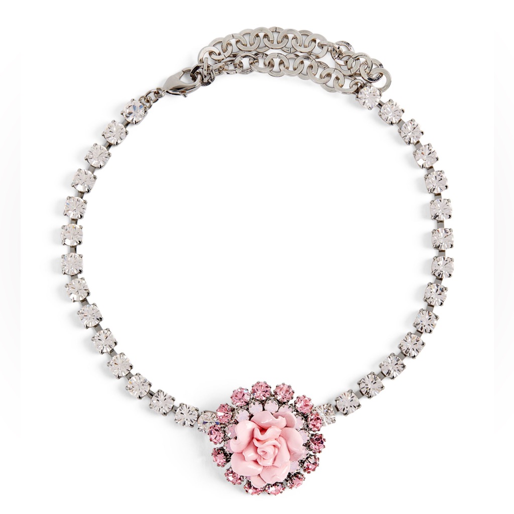 Alessandra Rich Pink Rose Crystals Choker Necklace